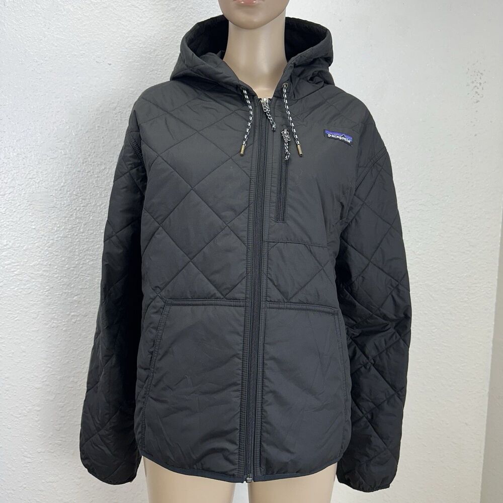 Patagonia Diamond Quilted Bomber Hoody Lightweight Jacket Womens Sz XL Black